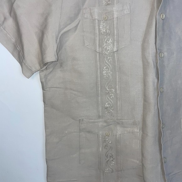 CUBAVERA MENS CREAM CIGAR SHIRT size xl Button Up Bowling Striped Short Sleeve - Picture 7 of 12